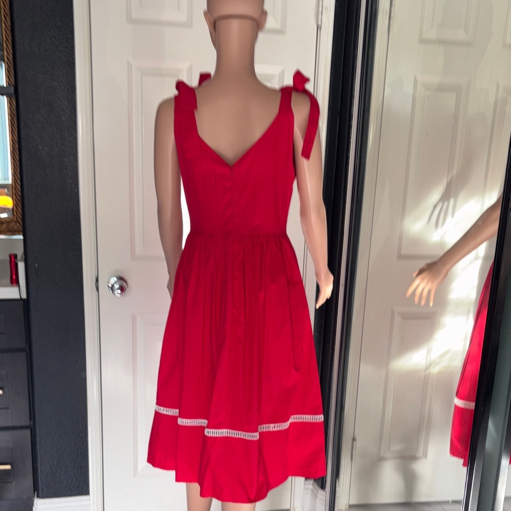 1950s rockabilly Vintage Red Midi Dress embellished with Bow Straps - Picture 5 of 6